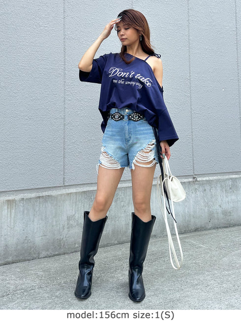 ハイダメージデニムショートパンツ